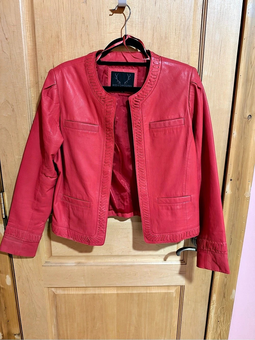 BOD & CHRISTENSEN Leather Jacket in Red Size Large Like New